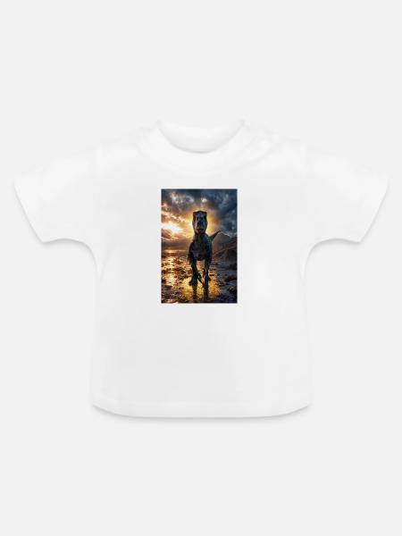 Dino am Sunset Shore - Baby Bio-T-Shirt mit Rundhals - Weiß