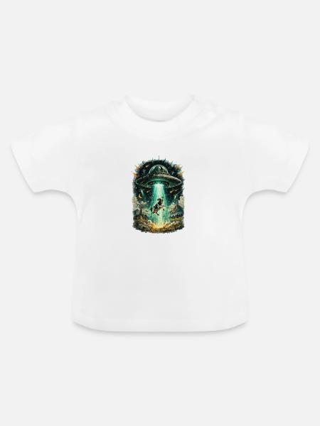 UFO-Entführung: Hund im Balken - Baby Bio-T-Shirt mit Rundhals - Weiß