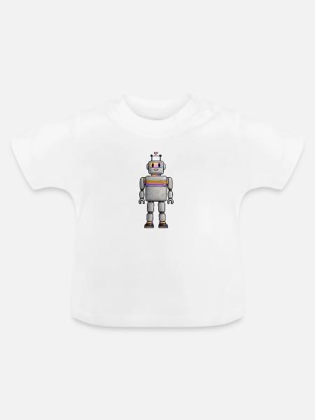 Regenbogen-Retro-Roboter - Baby Bio-T-Shirt mit Rundhals - Weiß