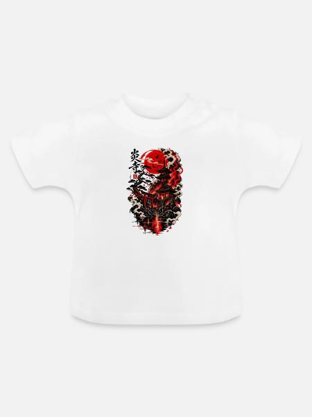 Roter Mond über Pagode im Zen-Garten - Baby Bio-T-Shirt mit Rundhals - Weiß