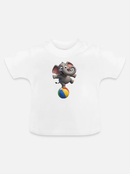 Elefantenpendel auf Ballon - Baby Bio-T-Shirt mit Rundhals - Weiß