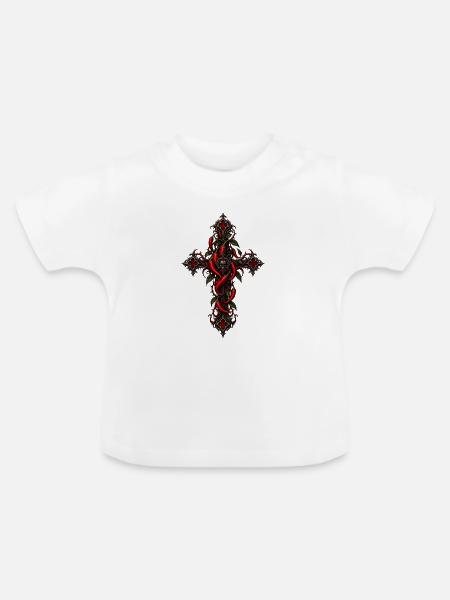 Gothic Chili Kreuz - Baby Bio-T-Shirt mit Rundhals - Weiß