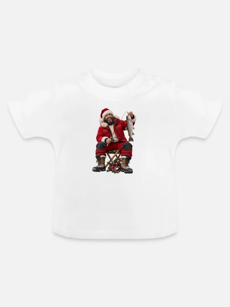 Weihnachtsfischer mit Fang - Baby Bio-T-Shirt mit Rundhals - Weiß