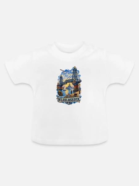 Wilhelmshaven Hafenbrücke Motiv - Baby Bio-T-Shirt mit Rundhals - Weiß