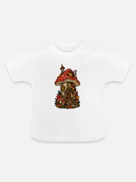 Pilzhaus im Märchenwald - Baby Bio-T-Shirt mit Rundhals - Weiß