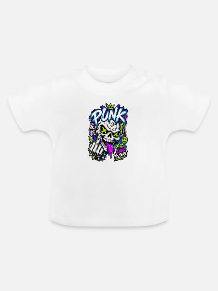 Neon Punk Schädel Grafik - Baby Bio-T-Shirt mit Rundhals - Weiß