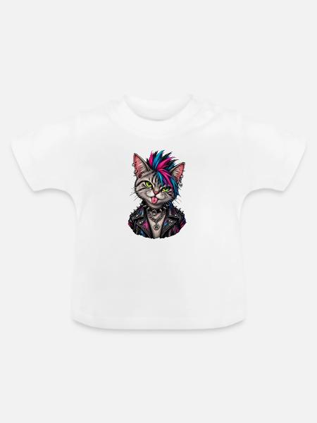 Punk Katze - Baby Bio-T-Shirt mit Rundhals - Weiß