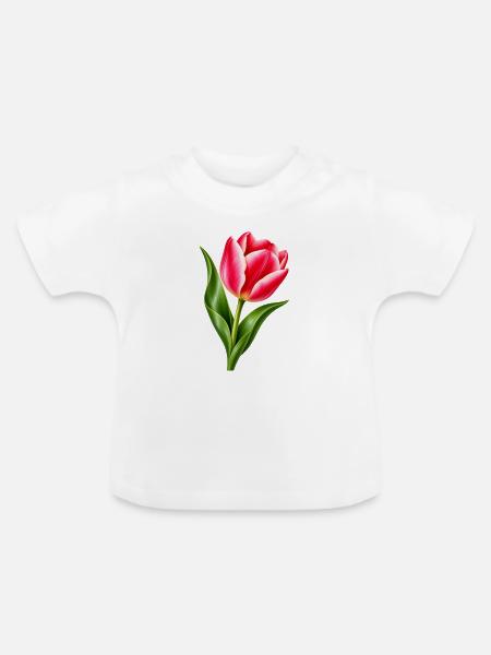 Rosa Tulpenblüte - Baby Bio-T-Shirt mit Rundhals - Weiß