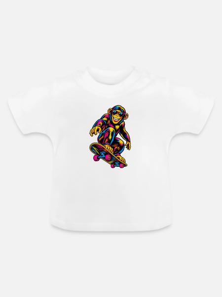 Schlittschuh-Schimpanse - Baby Bio-T-Shirt mit Rundhals - Weiß