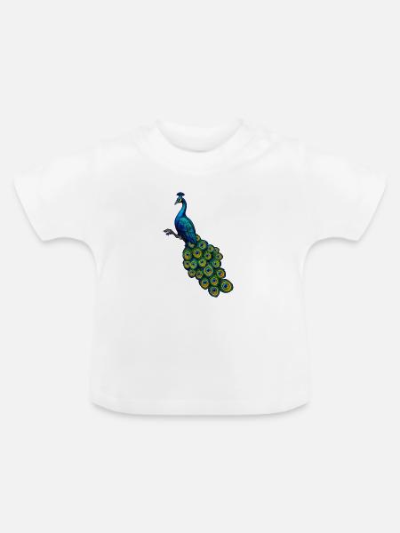 pfauen hahn in Edelblau, vögel, - Baby Bio-T-Shirt mit Rundhals - Weiß