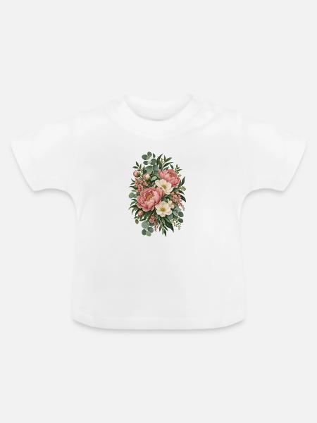 Rosé Weiße Blütenbouquet - Baby Bio-T-Shirt mit Rundhals - Weiß
