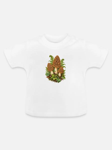 Morcheln im Frühlingswald - Baby Bio-T-Shirt mit Rundhals - Weiß