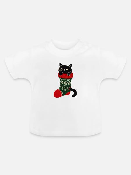 Weihnachtsmuffel Weihnachtskatze Schwarze Katze - Baby Bio-T-Shirt mit Rundhals - Weiß