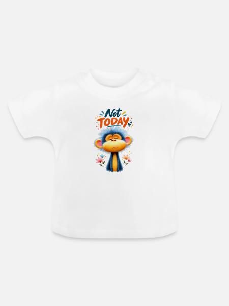 Affe mit Blumen Not Today - Baby Bio-T-Shirt mit Rundhals - Weiß