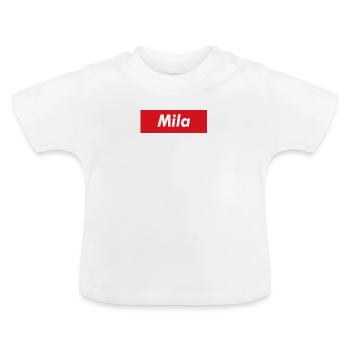 Mila bande rouge - T-shirt bio col rond Bébé - blanc - Devant
