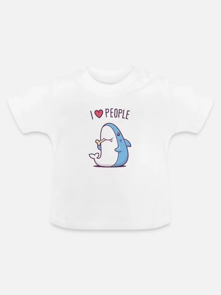 Ich liebe Menschen - Shark - Baby Bio-T-Shirt mit Rundhals - Weiß