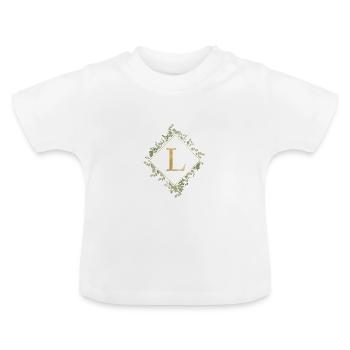 L Monogram Eucalyptus Wreath - Baby Organic T-Shirt with Round Neck - white - Front
