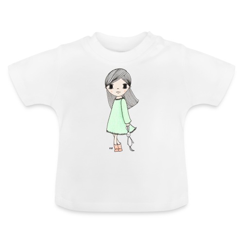 meisje met knuffel - Baby biologisch T-shirt met ronde hals