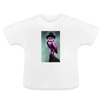Eule mit Hut - Baby Bio-T-Shirt mit Rundhals - Weiß - Vorne
