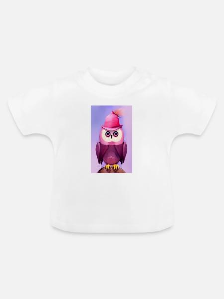 Eule mit Hut - Baby Bio-T-Shirt mit Rundhals - Weiß