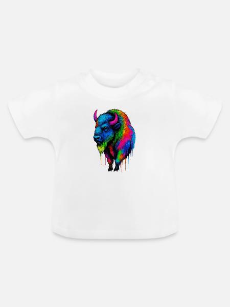 Bunter Bison Farbexplosion - Baby Bio-T-Shirt mit Rundhals - Weiß