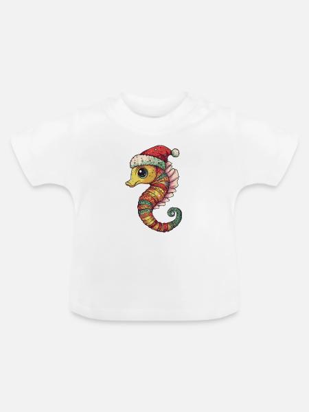 Seepferd Weihnachten - Baby Bio-T-Shirt mit Rundhals - Weiß