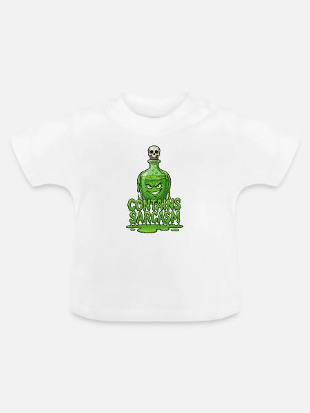 Contains Sarcasm Giftflasche - Baby Bio-T-Shirt mit Rundhals - Weiß