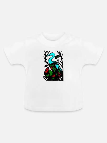 Blauer Reiher im Blattwerk - Baby Bio-T-Shirt mit Rundhals - Weiß