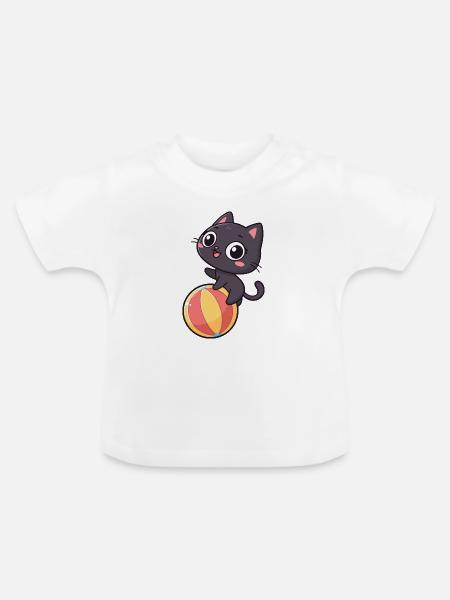 Schwarzes Kätzchen auf Strandball - Baby Bio-T-Shirt mit Rundhals - Weiß