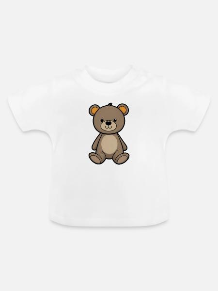 Kuschelbär Illustration Samtbraun - Baby Bio-T-Shirt mit Rundhals - Weiß