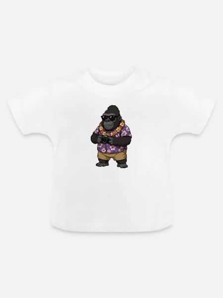 Gorilla Fotograf Hawaii-Look - Baby Bio-T-Shirt mit Rundhals - Weiß