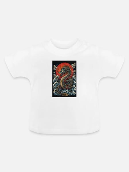 Drache der aufgehenden Sonne - Baby Bio-T-Shirt mit Rundhals - Weiß
