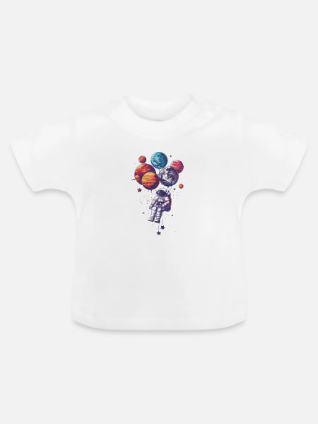 Astronaut mit Planetballons - Baby Bio-T-Shirt mit Rundhals - Weiß