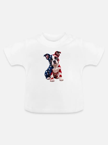 Welpen-Kunst mit amerikanischer Flagge - Baby Bio-T-Shirt mit Rundhals - Weiß