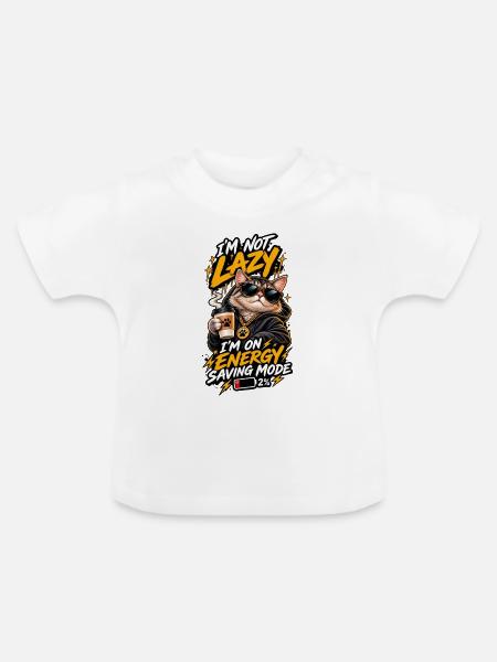 Energiegeladene Katze im Sparmodus - Baby Bio-T-Shirt mit Rundhals - Weiß