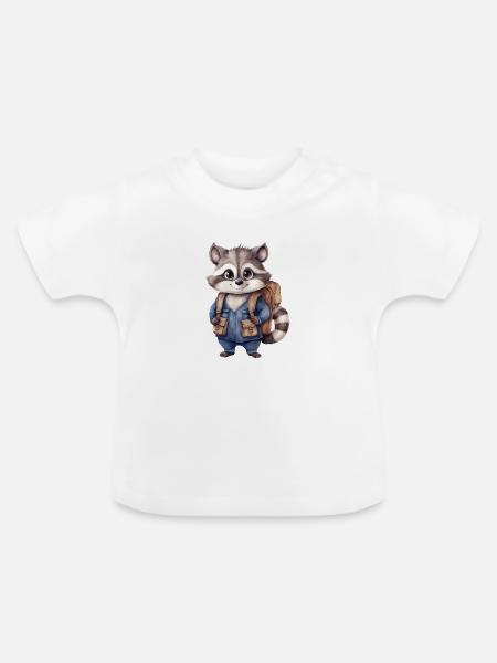 Waschbär Schulanfang - Baby Bio-T-Shirt mit Rundhals - Weiß