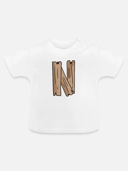 Buchstabe N Holz Holzbuchstabe Name - Baby Bio-T-Shirt mit Rundhals - Weiß