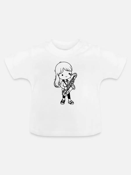 Saxophonist Mädchen Cartoon - Baby Bio-T-Shirt mit Rundhals - Weiß