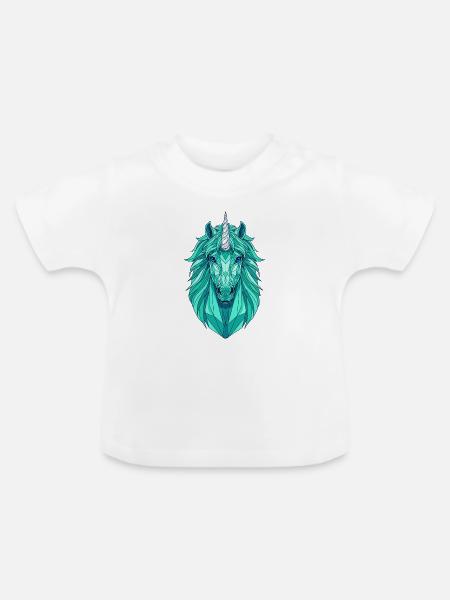 Geometrisches Türkis-Einhorngesicht - Baby Bio-T-Shirt mit Rundhals - Weiß