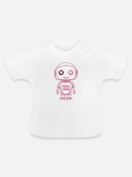 Rosa Weltraumroboter Illustration - Baby Bio-T-Shirt mit Rundhals - Weiß