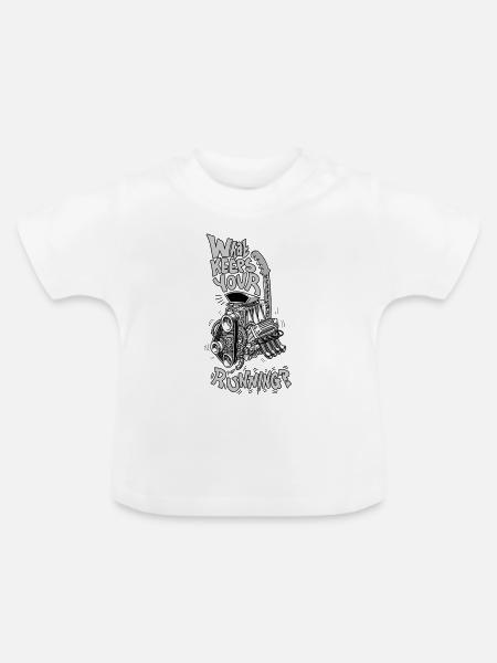 1482_WhatKeepsYourMotorRunning-GRAY - Baby Bio-T-Shirt mit Rundhals - Weiß