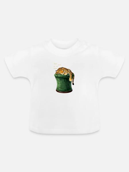 Schlafender Leopard auf Zylinderhut - Baby Bio-T-Shirt mit Rundhals - Weiß