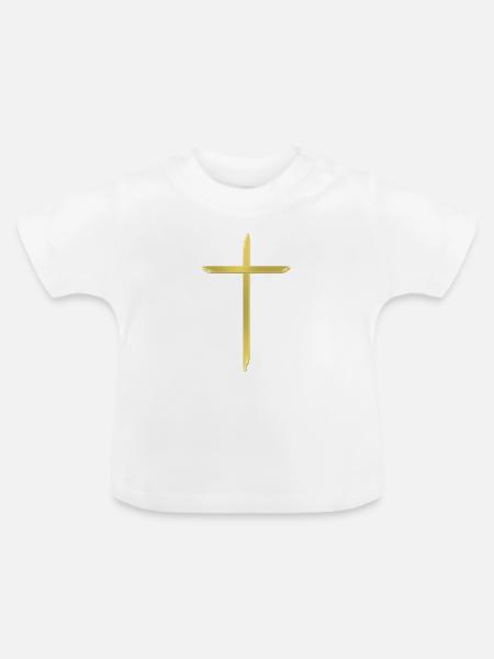 Goldenes Kreuz Pinselstrich - Baby Bio-T-Shirt mit Rundhals - Weiß
