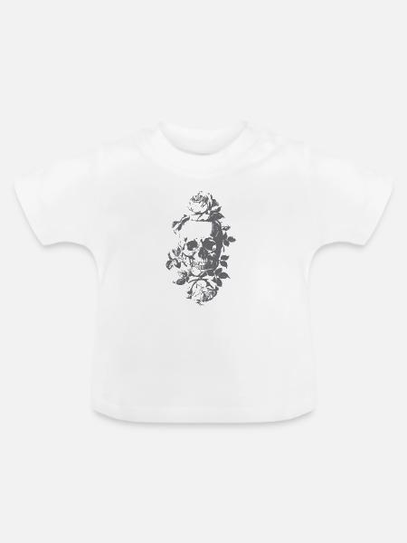 Gotische Totenkopfrosen - Baby Bio-T-Shirt mit Rundhals - Weiß