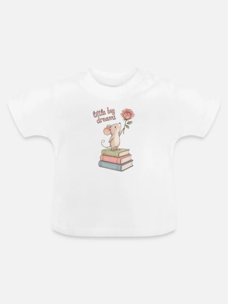 Süße Maus mit Büchern - Baby Bio-T-Shirt mit Rundhals - Weiß