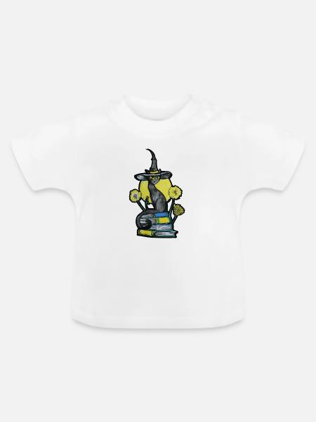 Hexenkatze zwischen Büchern - Baby Bio-T-Shirt mit Rundhals - Weiß