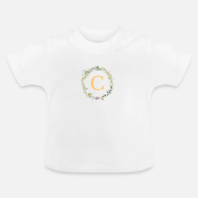 C Monogramm Eukalyptus-Kranz - Baby Bio-T-Shirt mit Rundhals - Weiß