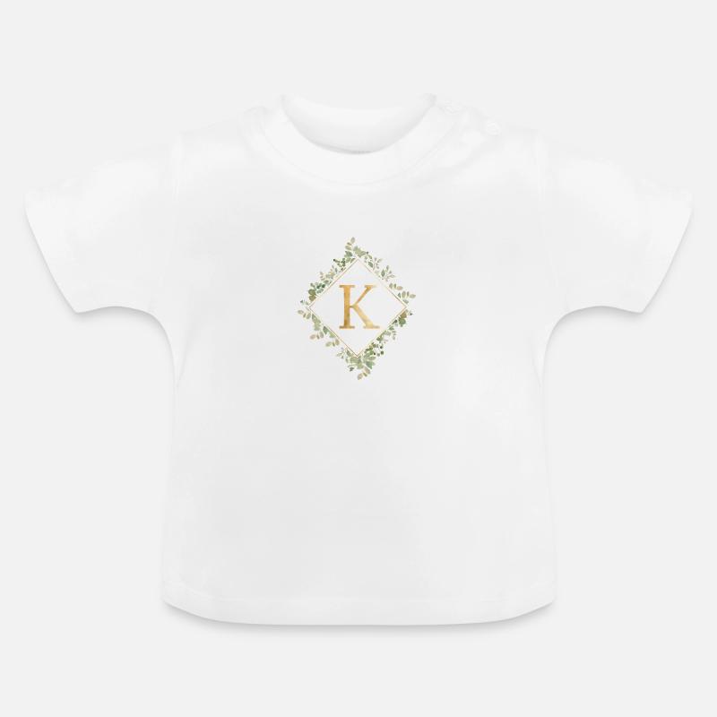 K Monogramm Eukalyptus Kranz - Baby Bio-T-Shirt mit Rundhals - Weiß