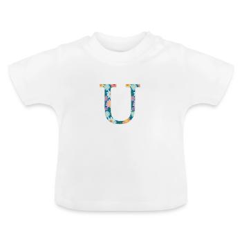 Motif floral Monogram U personnalisable - T-shirt bio col rond Bébé - blanc - Devant