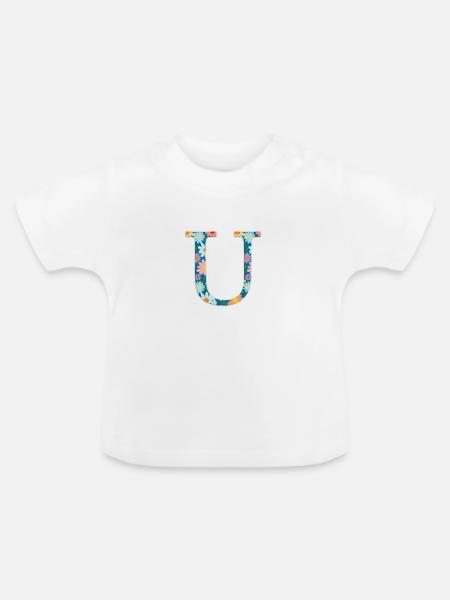 Personalisierbar Monogramm U Blumenmuster - Baby Bio-T-Shirt mit Rundhals - Weiß